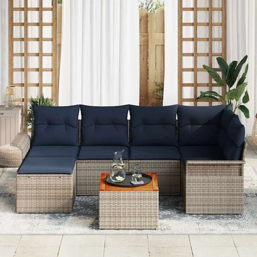 Ensemble de canapé de jardin avec coussin 7 pcs Gris polyrotin - 3