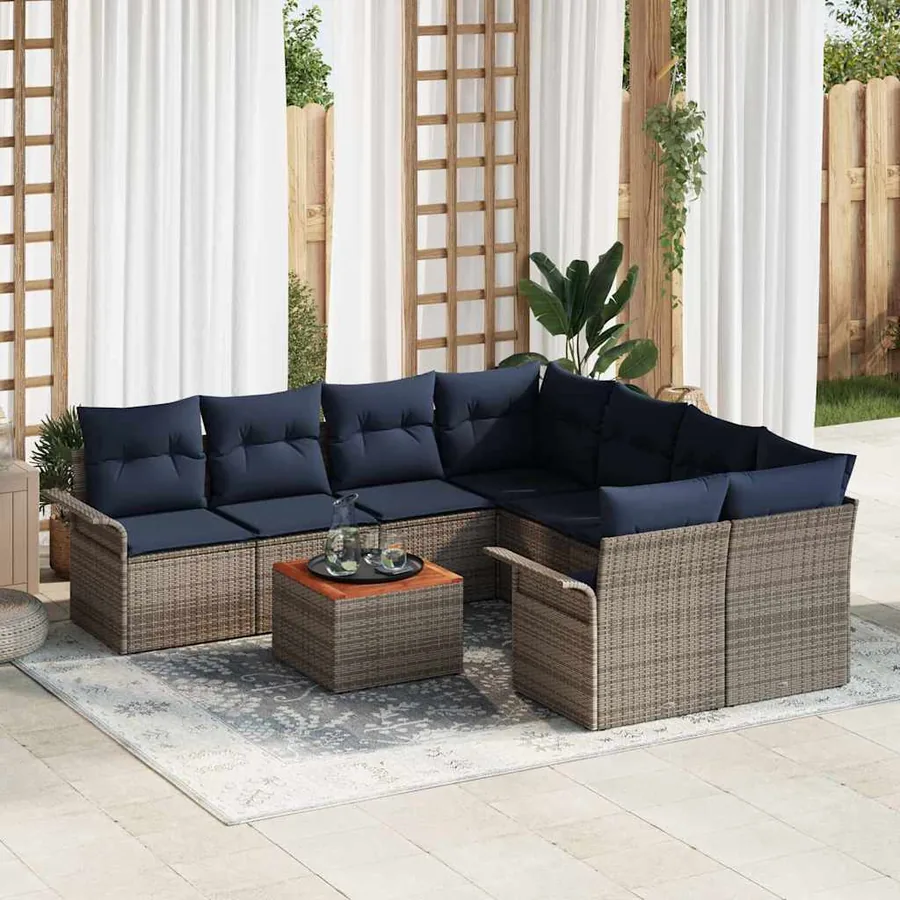 Ensemble de canapé de jardin avec coussin 9 pcs Gris polyrotin