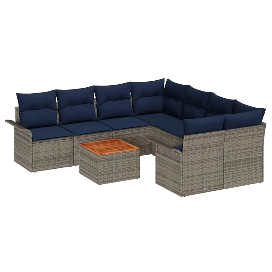 Ensemble de canapé de jardin avec coussin 9 pcs Gris polyrotin - 2