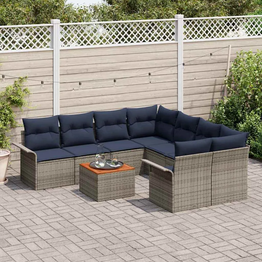 Ensemble de canapé de jardin avec coussin 9 pcs Gris polyrotin - 3