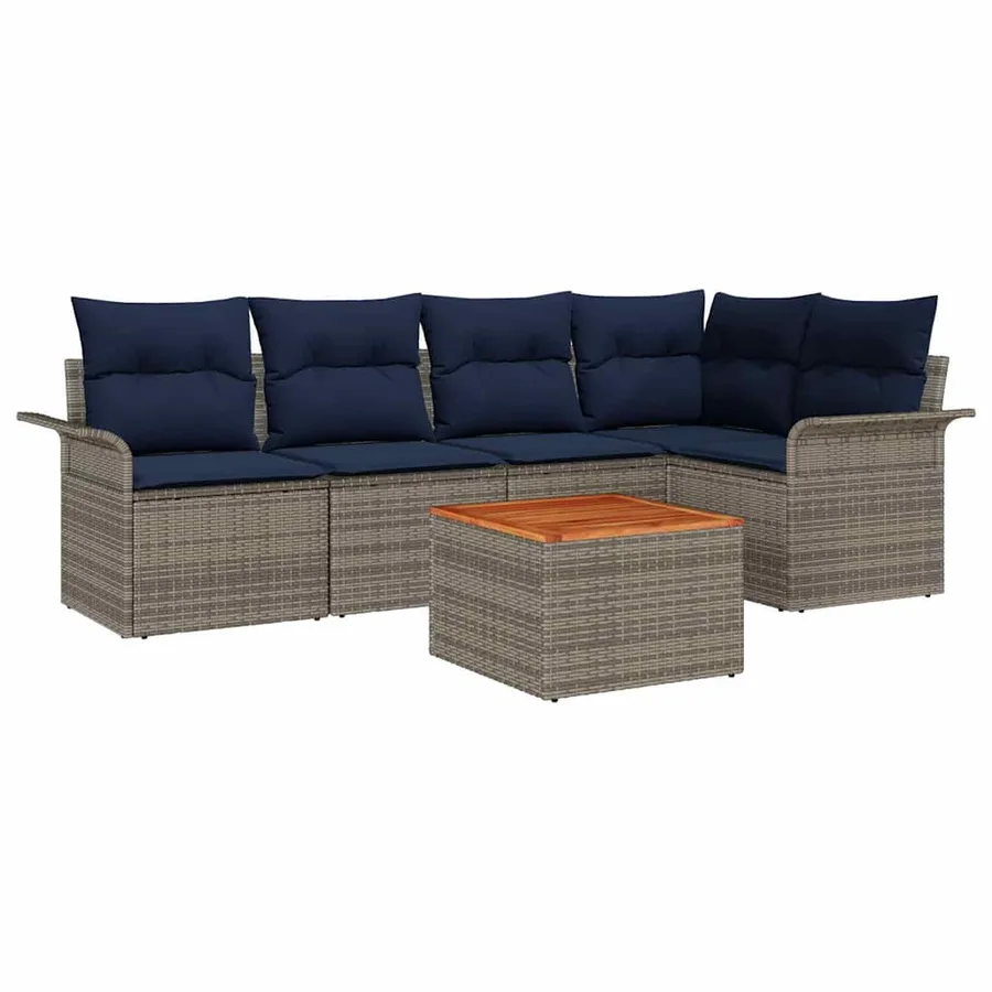 Ensemble de canapé de jardin avec coussin 6 pcs Gris polyrotin - 2