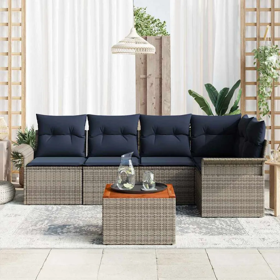 Ensemble de canapé de jardin avec coussin 6 pcs Gris polyrotin - 3