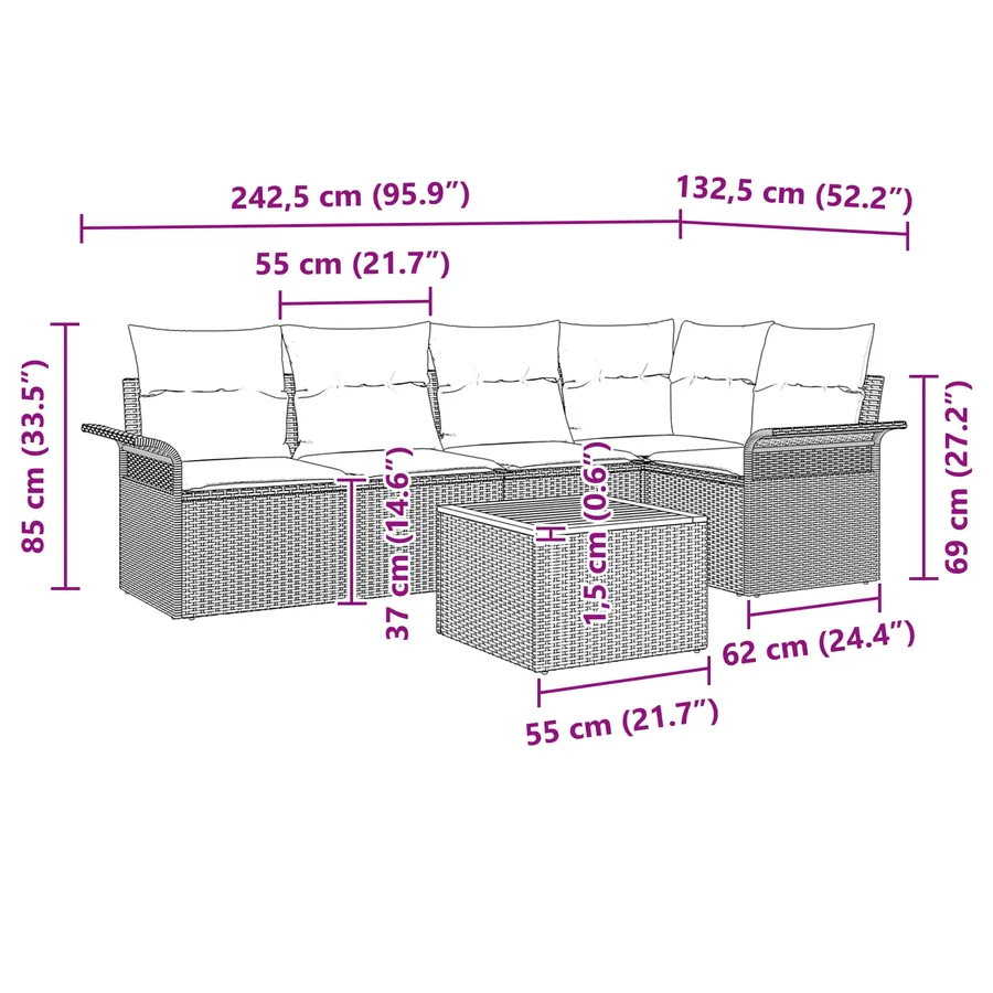 Ensemble de canapé de jardin avec coussin 6 pcs Gris polyrotin - 9