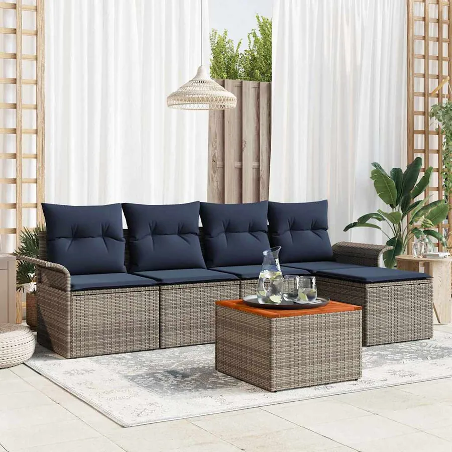 Ensemble de canapé de jardin avec coussin 6 pcs Gris polyrotin