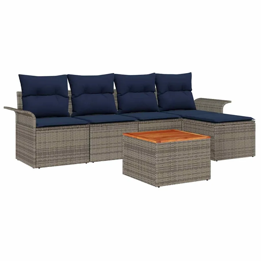 Ensemble de canapé de jardin avec coussin 6 pcs Gris polyrotin - 2