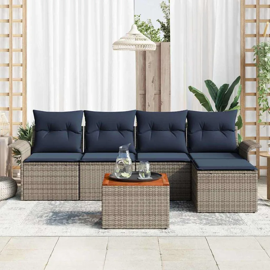 Ensemble de canapé de jardin avec coussin 6 pcs Gris polyrotin - 3