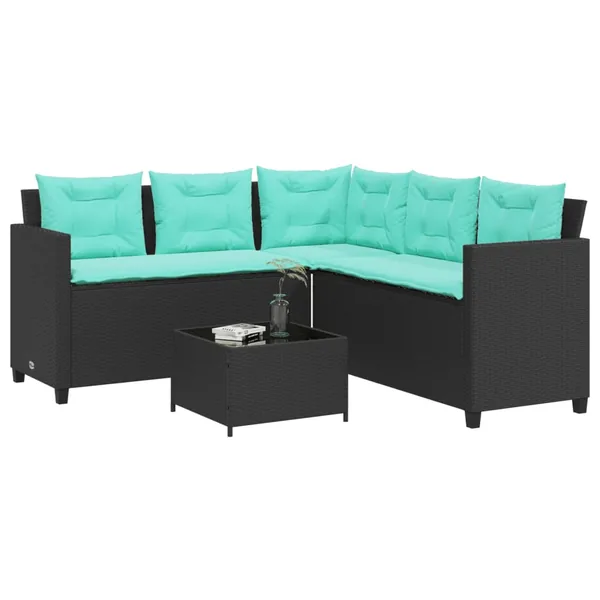 Canapé de jardin avec table et coussins en forme de L noir