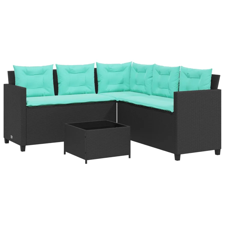 Canapé de jardin avec table et coussins en forme de L noir - 2