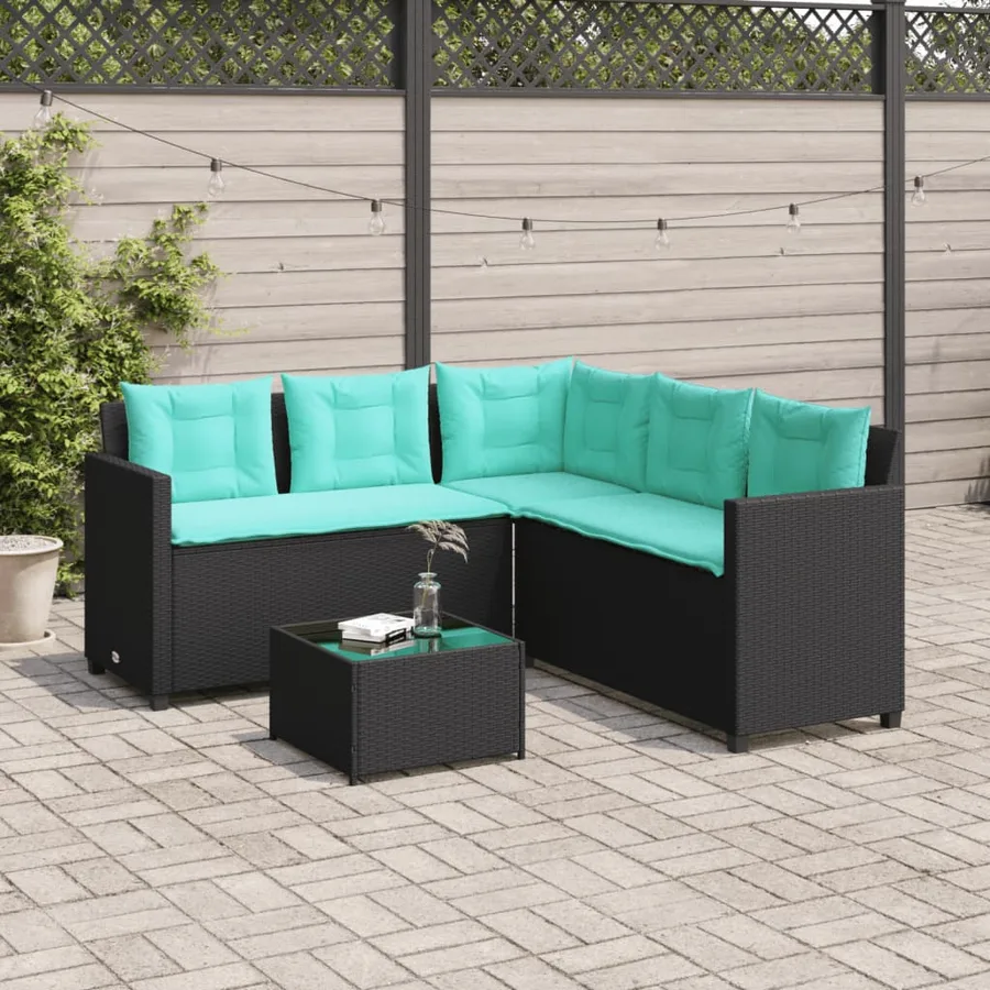 Canapé de jardin avec table et coussins en forme de L noir - 3