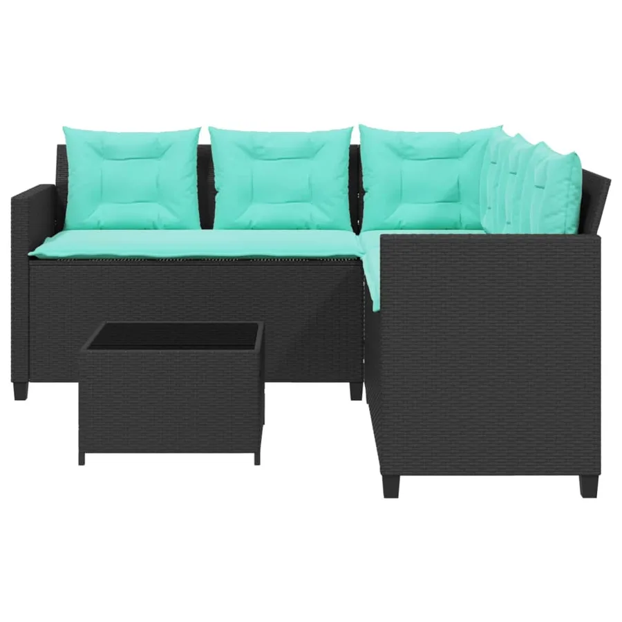 Canapé de jardin avec table et coussins en forme de L noir - 4