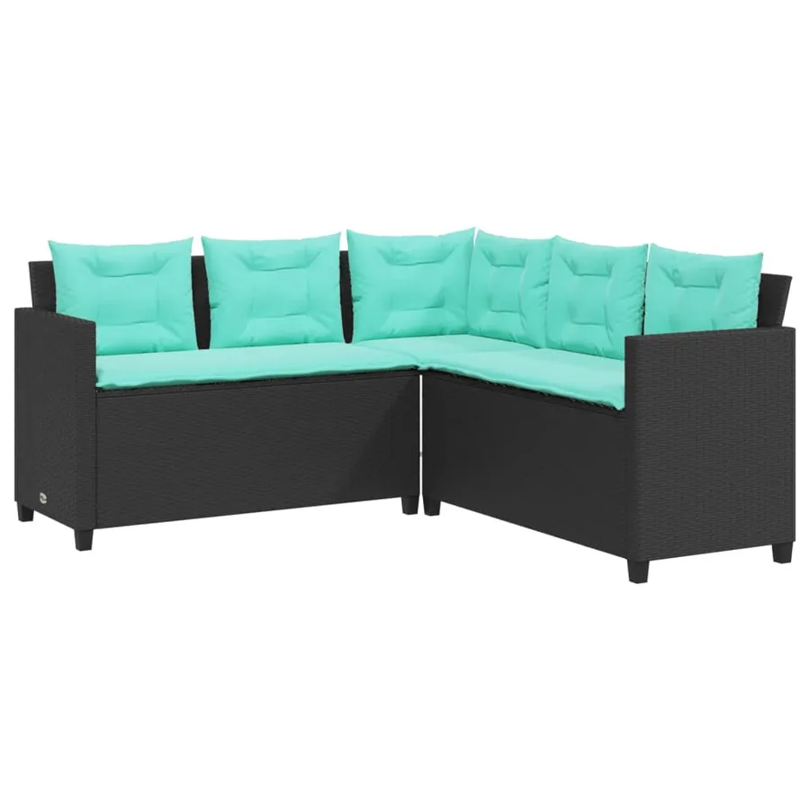 Canapé de jardin avec table et coussins en forme de L noir - 5