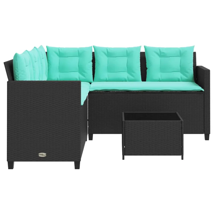 Canapé de jardin avec table et coussins en forme de L noir - 6