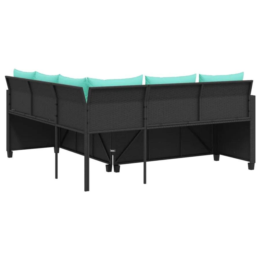 Canapé de jardin avec table et coussins en forme de L noir - 7