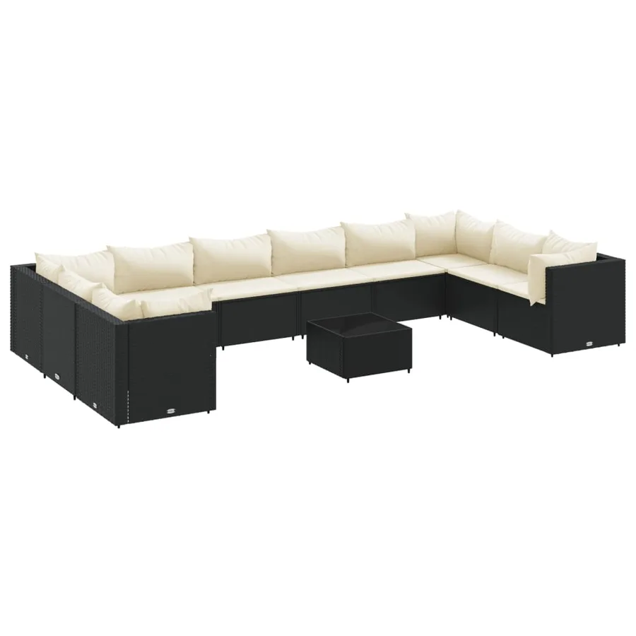 Salon de jardin 11 pcs avec coussins noir résine tressée - 2