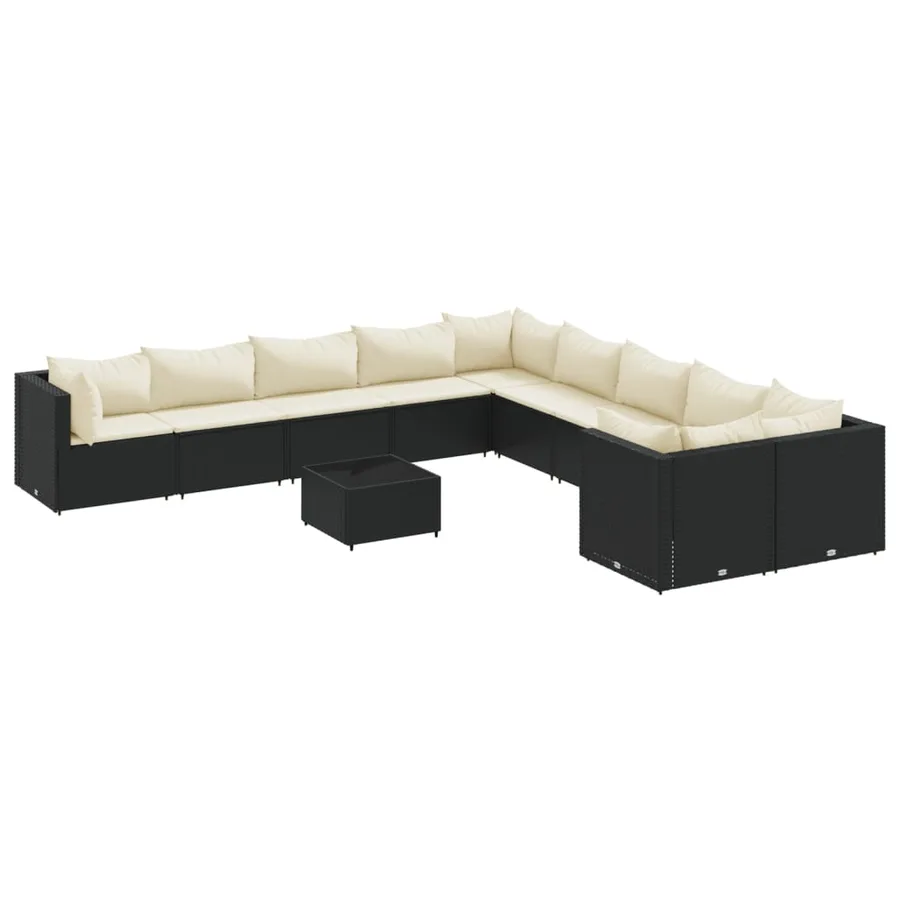 Salon de jardin 11 pcs avec coussins noir résine tressée - 2