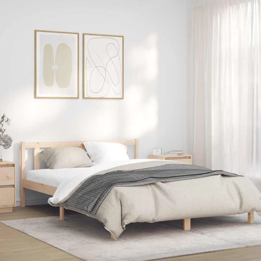 Cadre de lit Naturel 152 x 203 cm Bois de Pin Massif