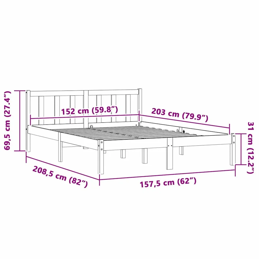 Cadre de lit Naturel 152 x 203 cm Bois de Pin Massif - 9