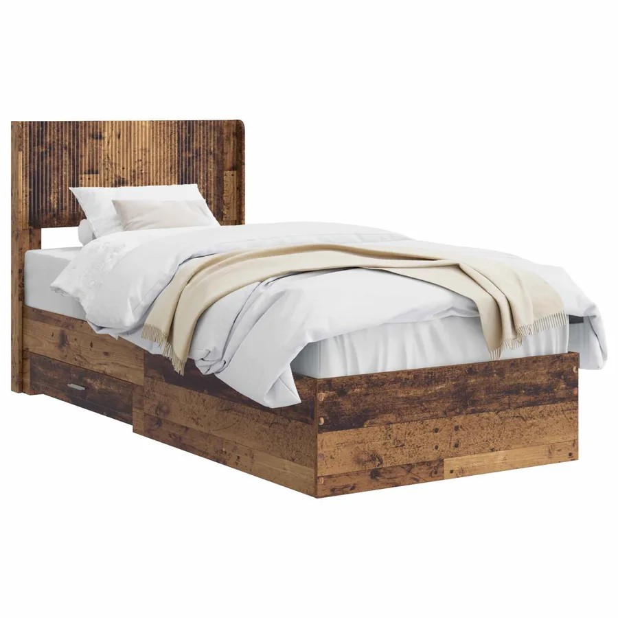 Cadre de lit avec rangement et tête de lit Bois ancien - 2