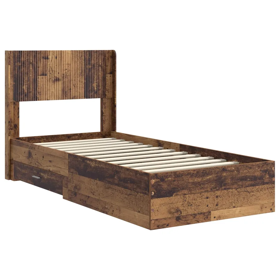 Cadre de lit avec rangement et tête de lit Bois ancien - 4