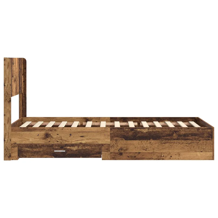 Cadre de lit avec rangement et tête de lit Bois ancien - 7