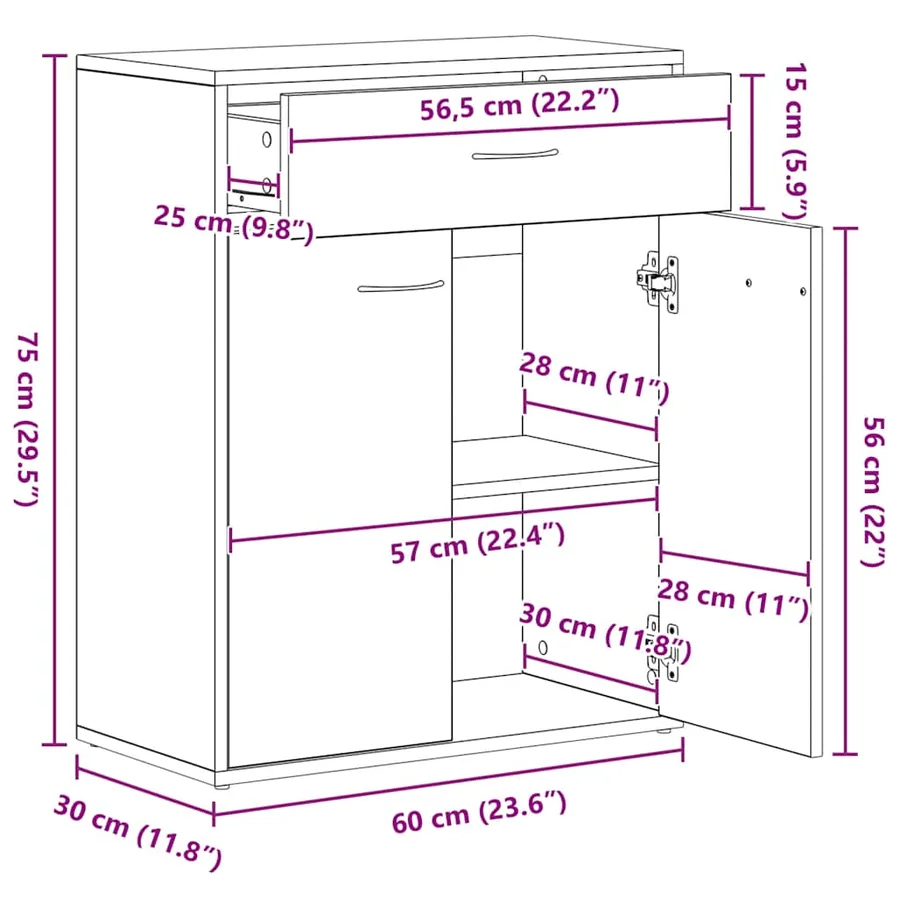 Buffet blanc 60x30x75 cm bois d'ingénierie - 12