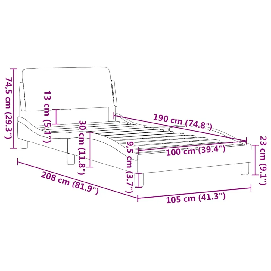 Cadre de lit Dover gris clair 100x190 cm tissu - 9