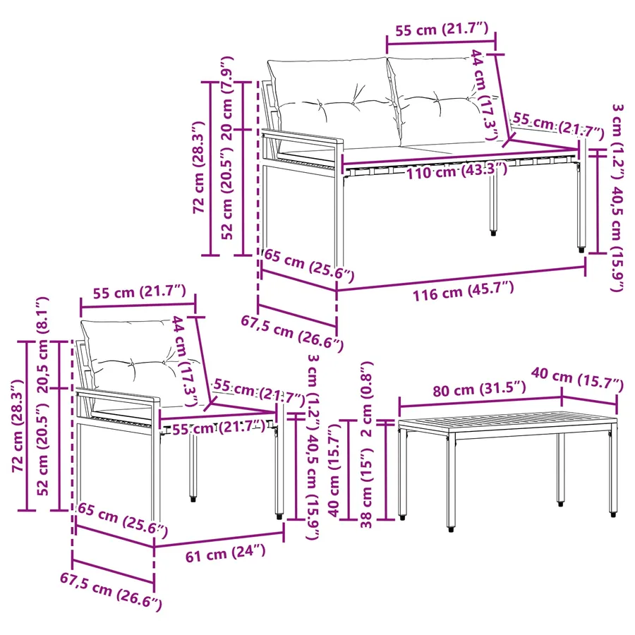 Ensemble de meubles d'extérieur 4 pcs Crème blanc polyrotin - 14