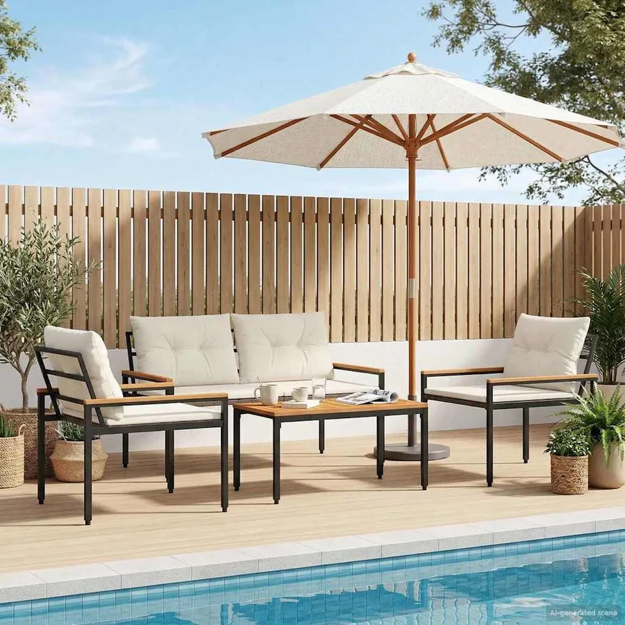 Ensemble de meubles d'extérieur 4 pcs Crème blanc polyrotin - 4