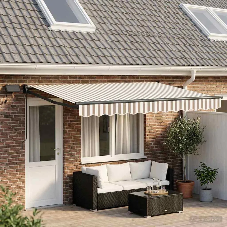 Store rétractable manuel avec LEDs Gris clair et blanc