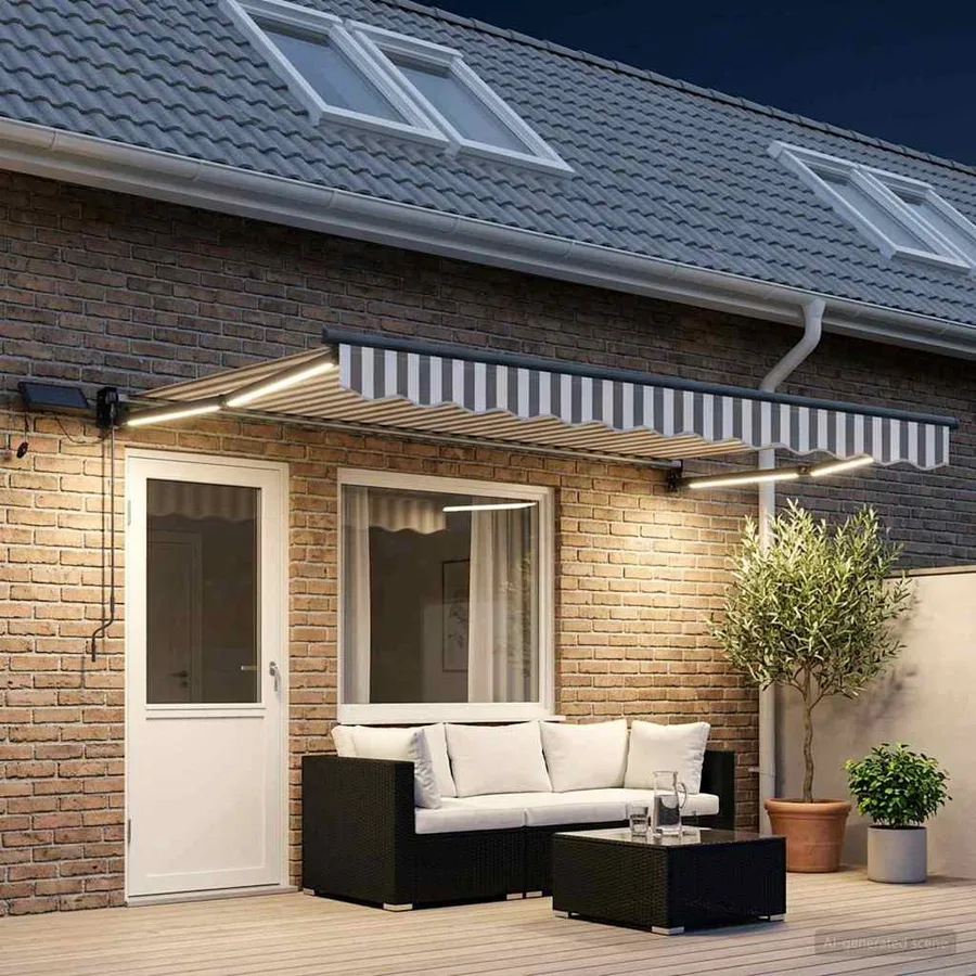 Store rétractable manuel avec LEDs Gris clair et blanc - 3