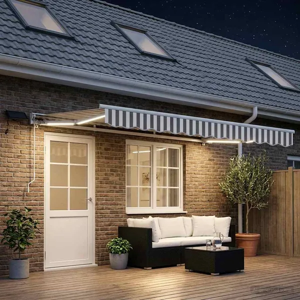 Cadre de store manuel avec LEDs Gris clair et blanc 4 x 2 m