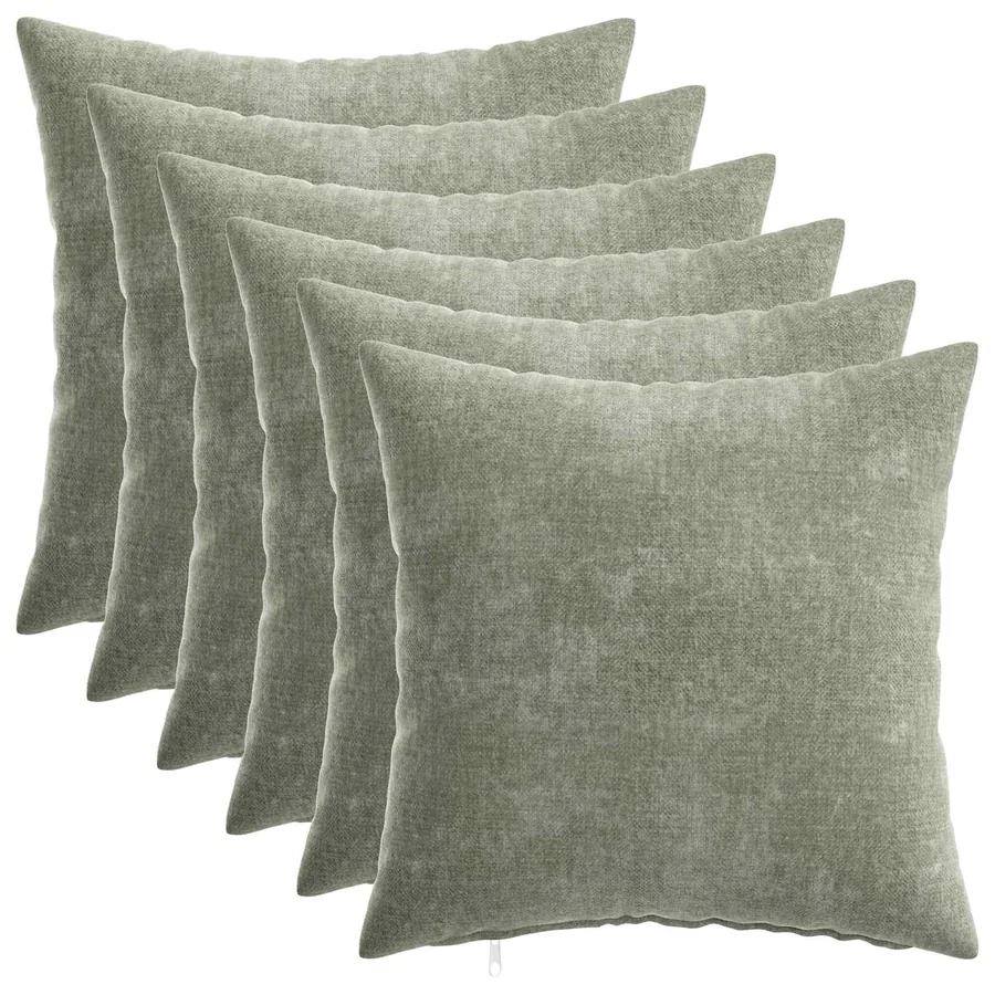 Housse de coussin 6 pcs HEERLEN Vert 40 x 40 cm Tissu Chenille