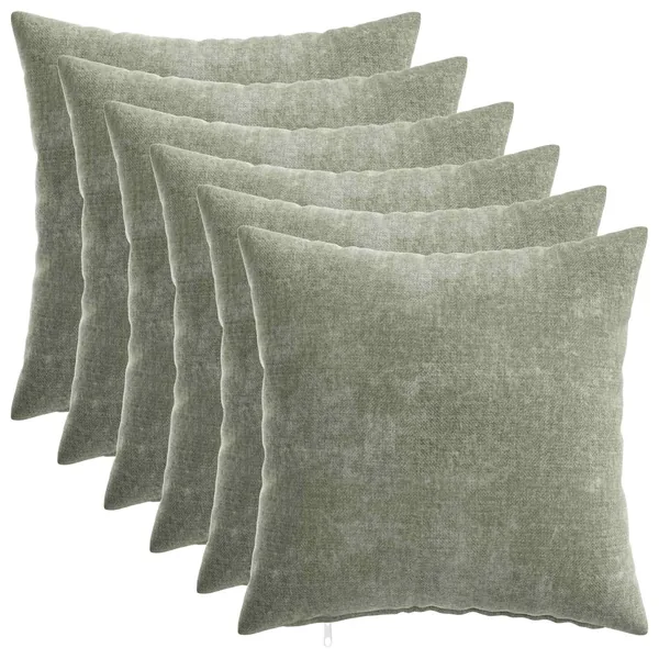 Housse de coussin 6 pcs HEERLEN Vert 40 x 40 cm Tissu Chenille