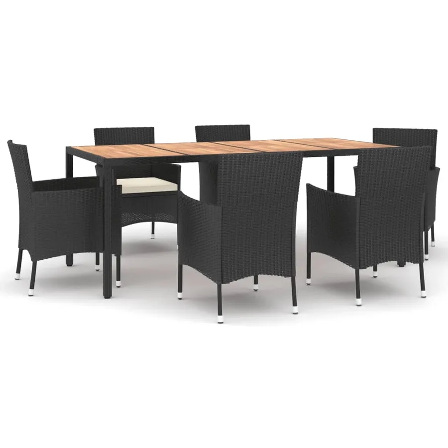 Ensemble à manger de jardin coussins 7pcs Noir Résine tressée - 2