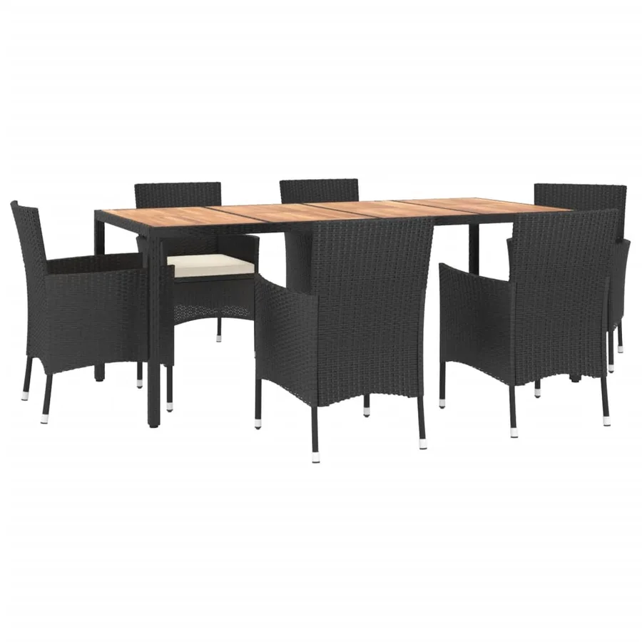 Ensemble à manger de jardin coussins 7pcs Noir Résine tressée - 3