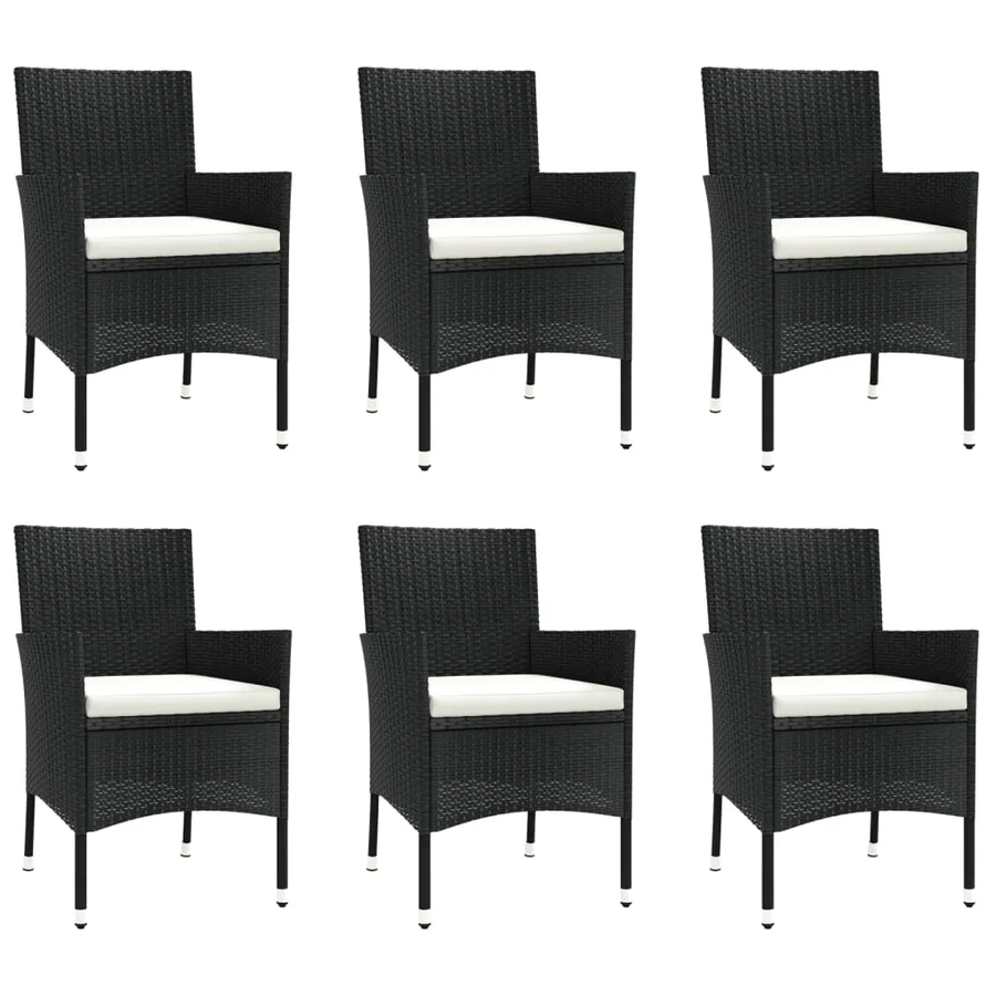Ensemble à manger de jardin coussins 7pcs Noir Résine tressée - 4