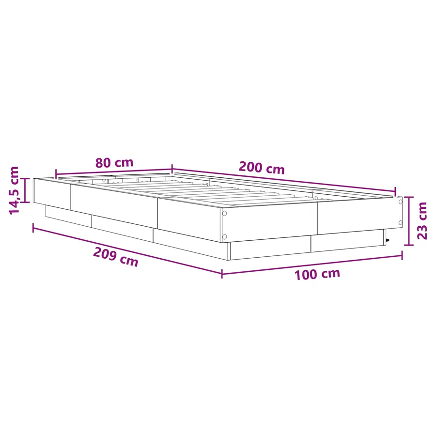 Cadre de lit avec LED Chêne artisanal 80 x 200 cm - 7