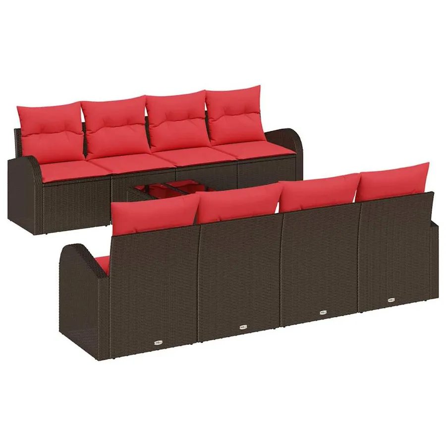 Ensemble de Canapés avec coussin 9 pcs Beige et Rouge polyrotin - 2