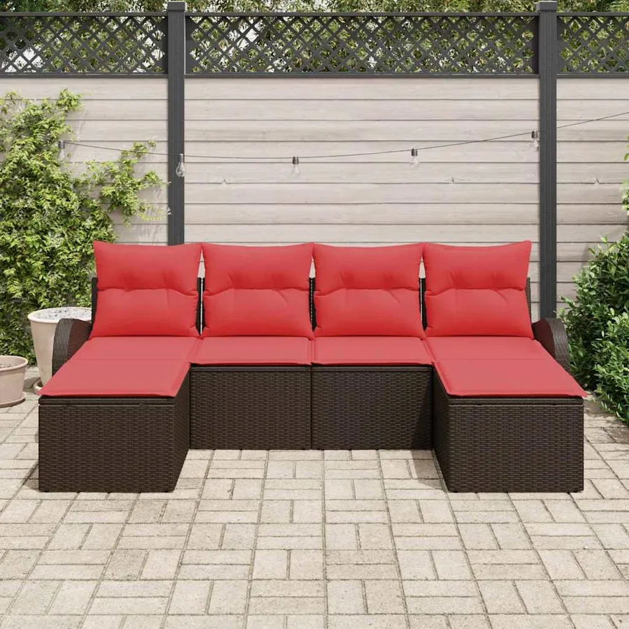 Ensemble de Canapés 6 pcs Marron et rouge polyrotin - 3