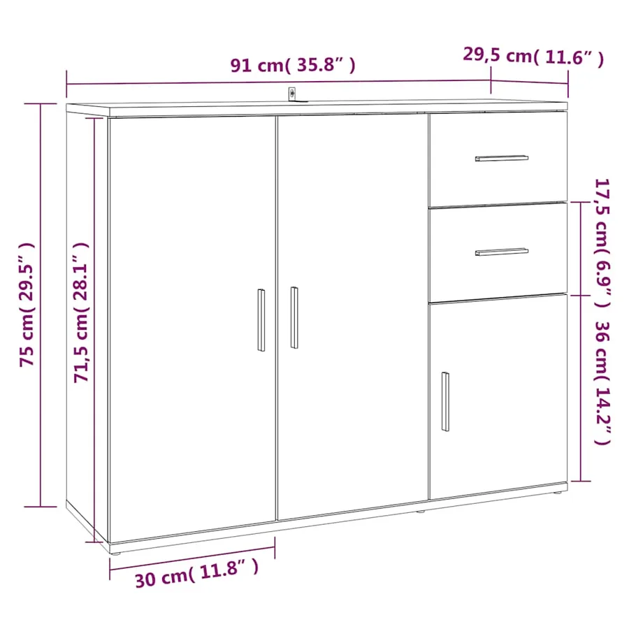 Buffet Blanc 91x29,5x75 cm Bois d'ingénierie - 11