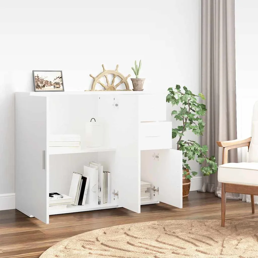 Buffet Blanc 91x29,5x75 cm Bois d'ingénierie - 3