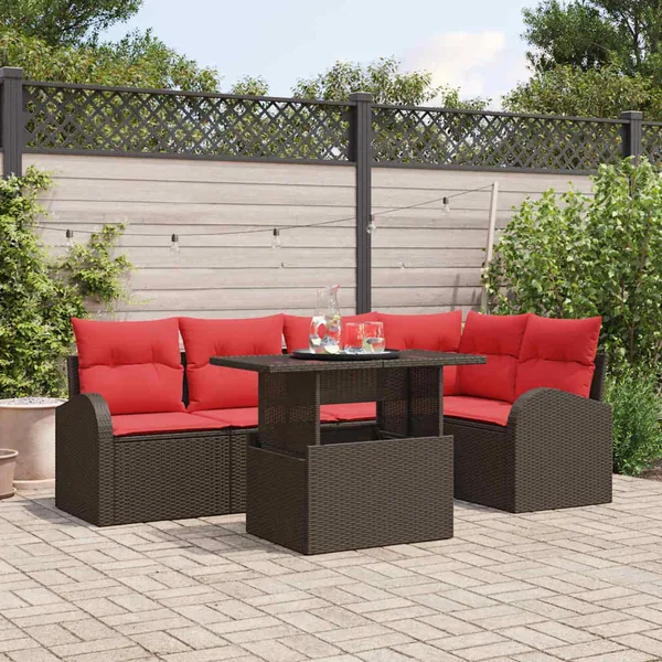 Ensemble de canapé de jardin 6 pcs Marron Poly rotin