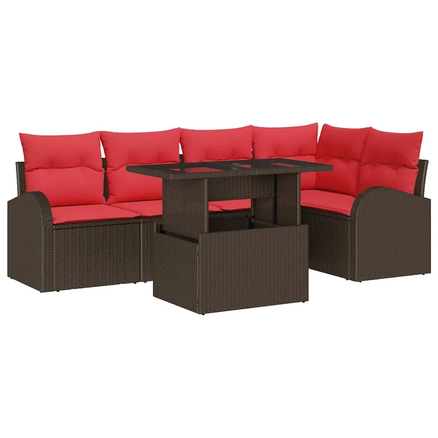 Ensemble de canapé de jardin 6 pcs Marron Poly rotin - 2