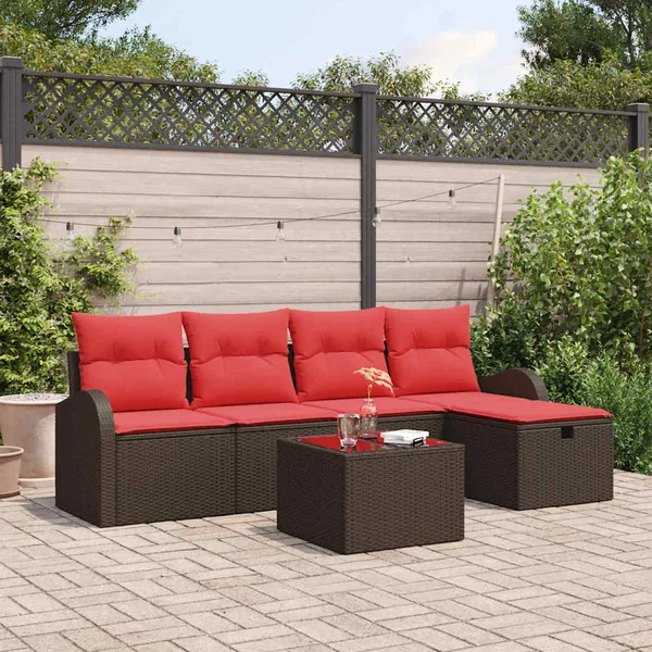 Ensemble de canapé de jardin 6 pcs Marron polyrotin