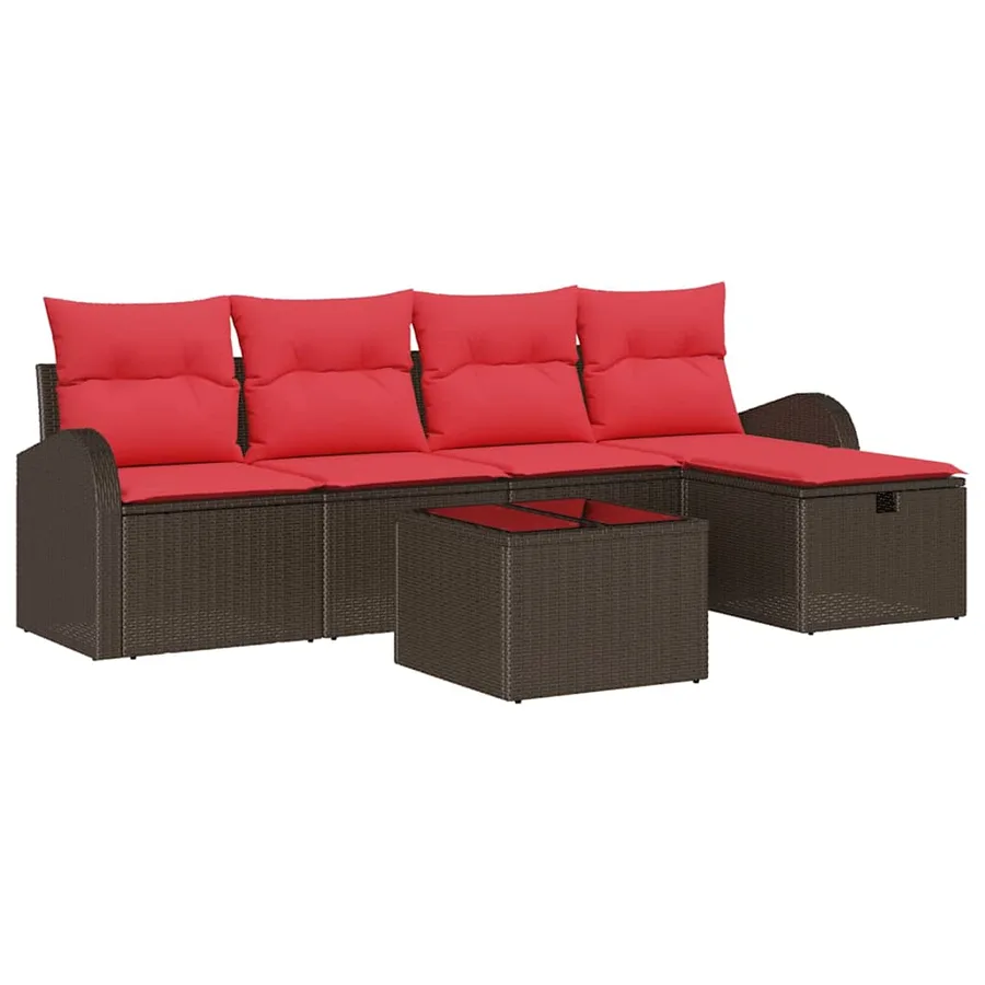 Ensemble de canapé de jardin 6 pcs Marron polyrotin - 2