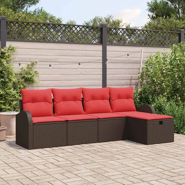 Ensemble de canapé de jardin 5 pcs Marron polyrotin