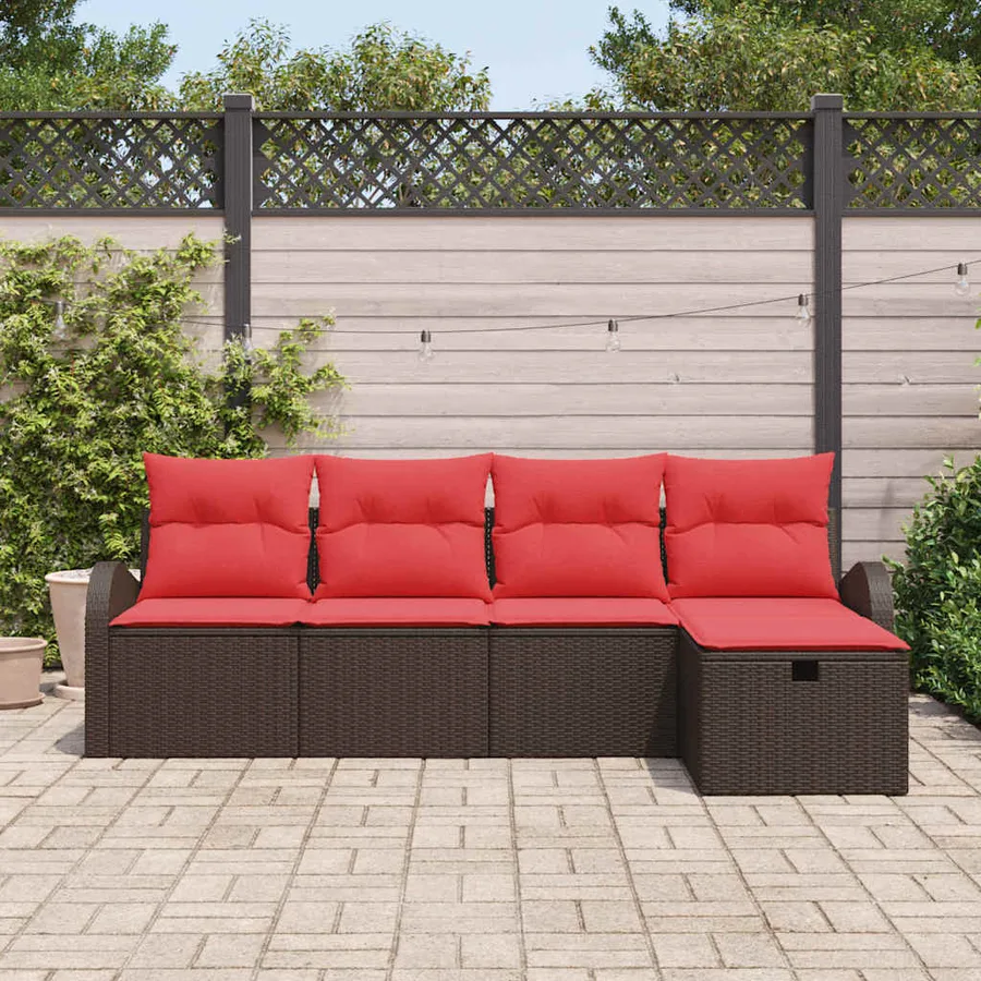Ensemble de canapé de jardin 5 pcs Marron polyrotin - 3