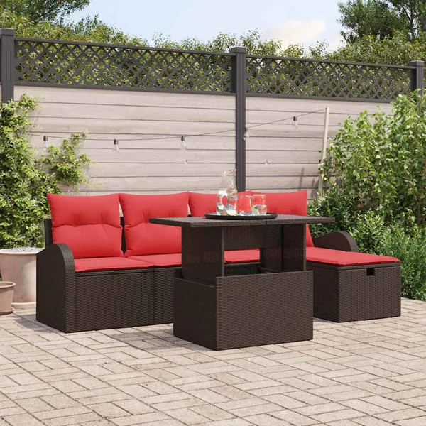Ensemble de canapé de jardin 6 pcs Marron Poly rotin