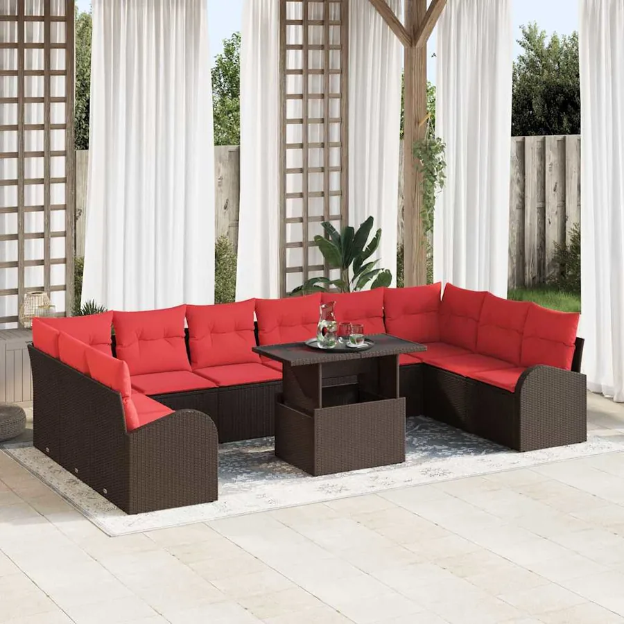Ensemble de canapé de jardin 11 pcs Marron Poly rotin