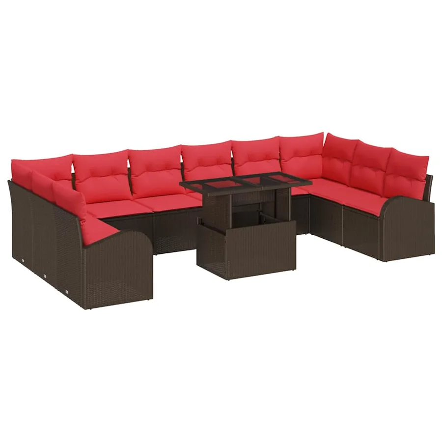 Ensemble de canapé de jardin 11 pcs Marron Poly rotin - 2